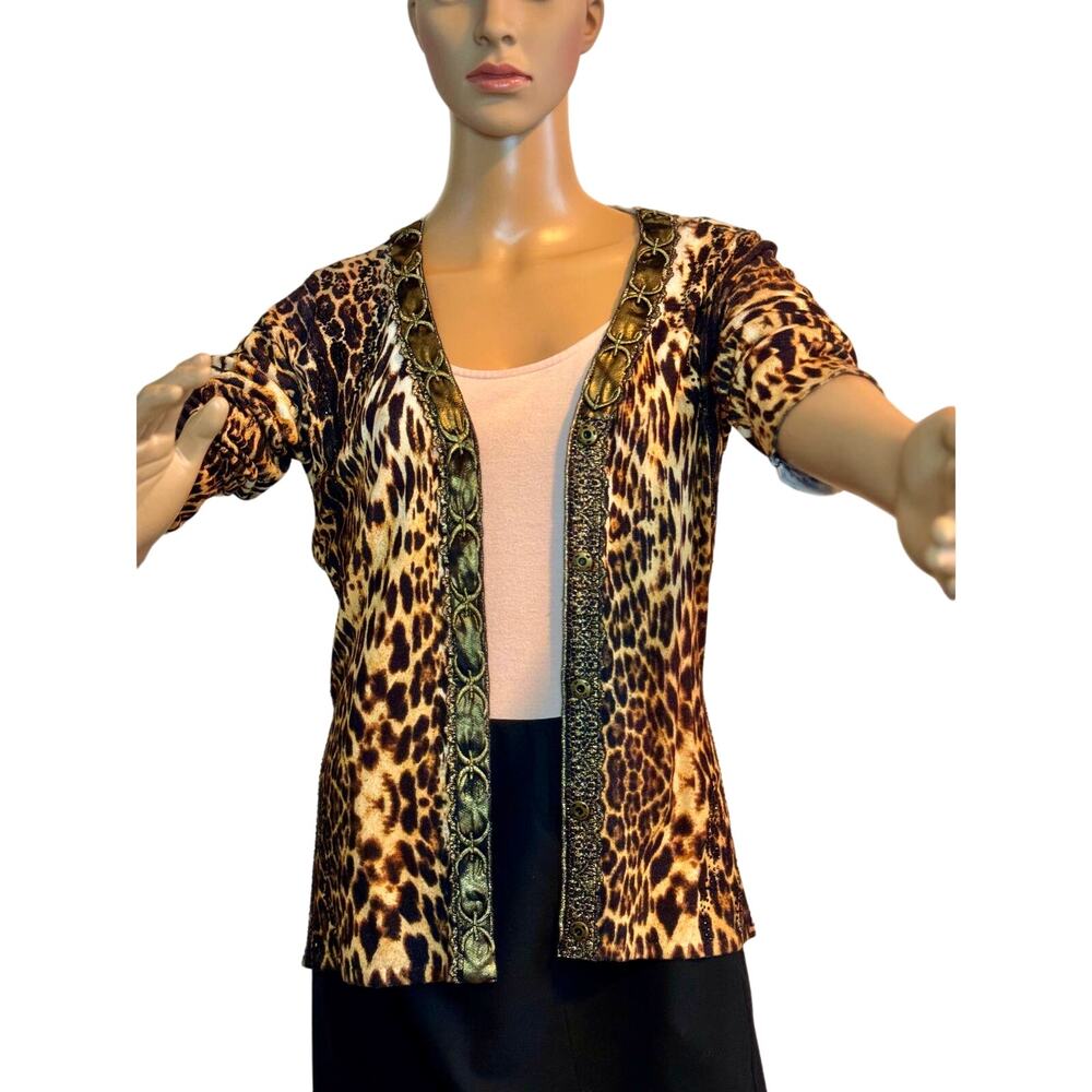 Alberto Makali Women's Leopard Print 3/4 Sleeve Lightweight Cardigan Sweater